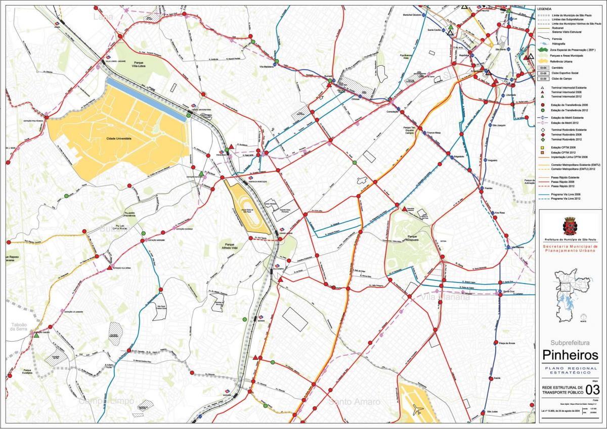 خريطة بينهيروس ساو باولو - وسائل النقل العامة