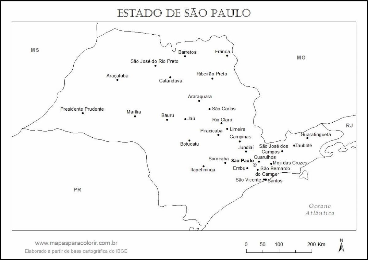 خريطة ساو باولو العذراء - المدن الرئيسية