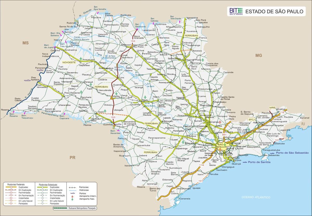 خريطة ولاية ساو باولو الطرق السريعة
