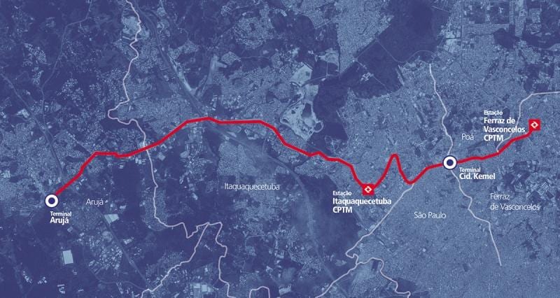 خريطة كوريدور BRT metropolitano Perimetral ألتو Tietê